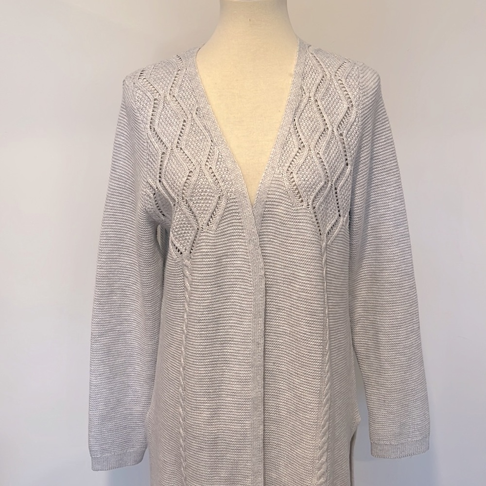 Northern reflections, knitted, open cardigan, like new medium, greyish blue
